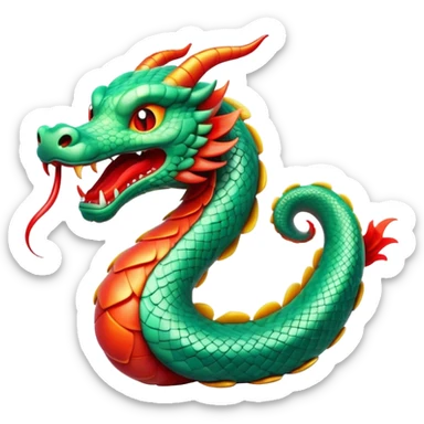 Cinematic Comical Chinese Serpent Dragon Portrait Emoji, Head tilted dramatically with an exaggeratedly amused expression, featuring a sleek, serpentine form adorned in luminous jade and vermilion scales interlaced with playful cloud and water accents; rendered with vibrant, lifelike textures and dynamic natural shadows, high shine, playful yet wise, styled with an air of cheeky ancient mystique, soft glowing outline, capturing the essence of a spirited and humorously enigmatic celestial dragon that looks ready to spiral into legendary lore! sticker