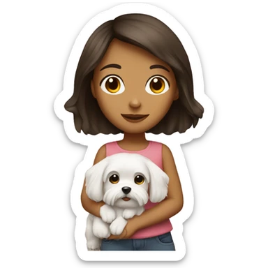 Brunette girl with Maltese dog sticker