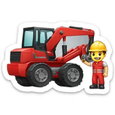 Industrial professional mechanical assembler working on the assembly of heavy machinery with a red outfit sticker