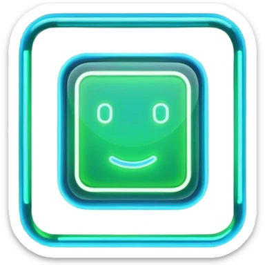 A glowing neon square in shades of green and blue, transparent background sticker