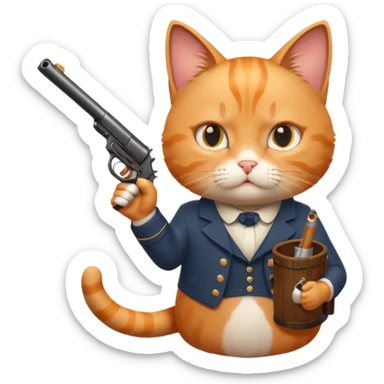 Cat shooting a gun sticker