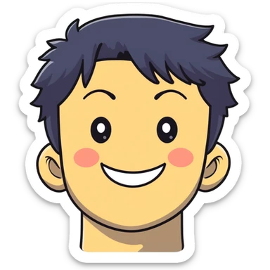 K-pop male idol face with black hair and a big smile sticker
