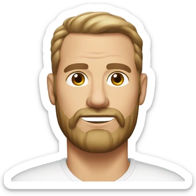 middle aged english man, short slicked back hair dark blonde, dark blonde medium length size full beard, wearing only a plain white smart shirt unbuttoned. sticker
