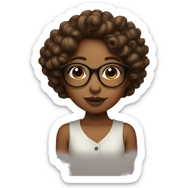 Girl with light médium skin with glasses and brown curls sending a kiss sticker