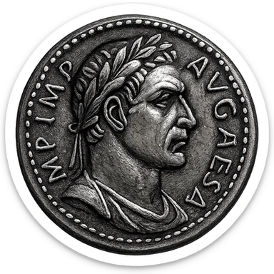 Generate an imperial coin icon in the style of the reference image, but with a more pronounced laurel crown and bolder facial features, transparent background. Maintain the ancient Roman engraving style with strong lines and classic details. sticker