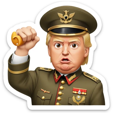 Donald trump wearing a historically accurate German war uniform while punching grimace from McDonalds in the face sticker