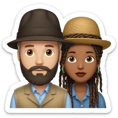 Couple emoji -WHITE with man with beardmwoth hate on and BLACK FEMALEwith mid length locs sticker