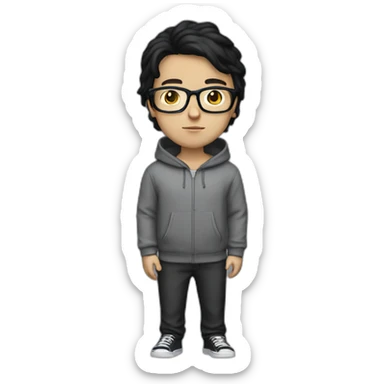 white boy with spects with black hair with full body with hoodie sticker