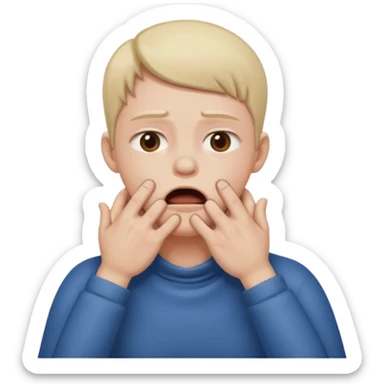 Stressed clenching face and mouth with hands choking the neck sticker