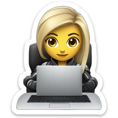 Girl developer behind his laptop with this style : Crytek Crysis Video game with nanosuit character hacker themed character sticker