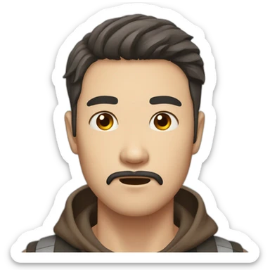 korean male early thirties short beard long brown hair scared expression sticker