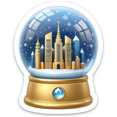 Apple style 3D emoji of a crystal snow globe. Inside the globe are the glowing skyscrapers of Moscow City (Federation Tower and Evolution Tower) covered in snow. Golden sparkles and snowflakes floating inside. High-quality
3D render, glossy glass, soft lighting, isolated on a white background. sticker