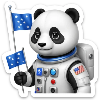 a panda in space suit, holding blue rectangle flag sticker
