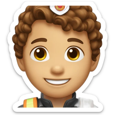 Baby fire fighter with brown hair and smiling sticker
