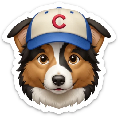 a border collie dog with a Cubs baseball hat on sticker