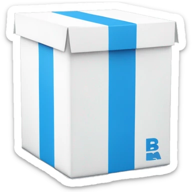 A rectangular tall white box with blue 'BC' logo in the middle of one side of the box sticker