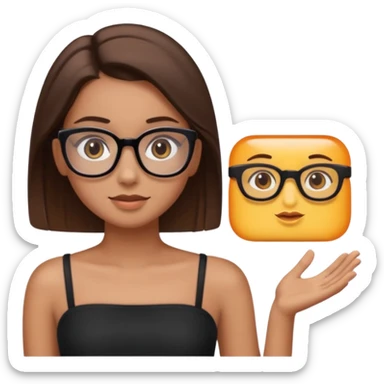 Imagine a pretty girl with slightly light brown skin with big brown eyes and glasses. She has straight brown hair in a slick back and is wearing a black tube top sticker