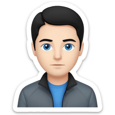 Neil McCormick from Mysterious Skin with blue eyes, black hair, black shirt, gray jacket sticker