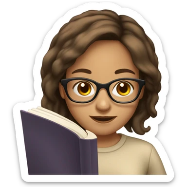 girl with brown hair and glasses reading book sticker