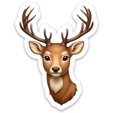 Cinematic Noble Deer Portrait Emoji, Poised and regal, with a graceful, slender build and a dappled Fur of warm browns and creams, elegant antlers crowning its head, deep-set soulful gentle eyes, Simplified yet sharp and sophisticated features, highly detailed, glowing with a soft, dignified glow, high shine, intelligent and serene, stylized with an air of forest majesty, focused and attentive, soft glowing outline, capturing the essence of a watchful woodland guardian, so majestic it feels as though it could gracefully leap out of the screen with effortless authority! sticker