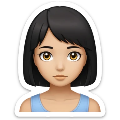 A girl with black medium bob cut  wit black eyes and tanskin not too dark and not too light just in the middle sticker