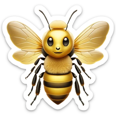 Cinematic Noble Bee Portrait Emoji, Poised and industrious, with a compact, fuzzy body in golden-yellow hues, delicate translucent wings, and a focused, determined expression with sparkling eyes, Simplified yet sharp and sophisticated features, highly detailed, glowing with a soft, sunny radiance, high shine, intelligent and diligent, stylized with an air of natural elegance, focused and alert, soft glowing outline, capturing the essence of a watchful bee that appears ready to buzz out of the screen with effortless authority! sticker