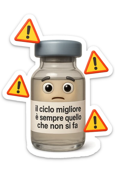SU QUESTO STILE FAI UN EMOJI STILE IPHONE 3D DI UNa boccetta di fiala medica attorno alla quale fluttuano segnali di pericolo, sull'etichetta della boccetta c'è scritto "il ciclo migliore è sempre quello che non si fa", FALLO MOLTO REALISTICO IN 3D sticker