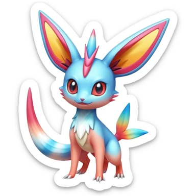 Colorful Shiny Exotic Victini-Salandit-Aurorus-Sylveon-Fakémon-hybrid-creature (full body)  sticker