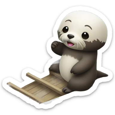 Sea otter with ferry wing listing to music sticker