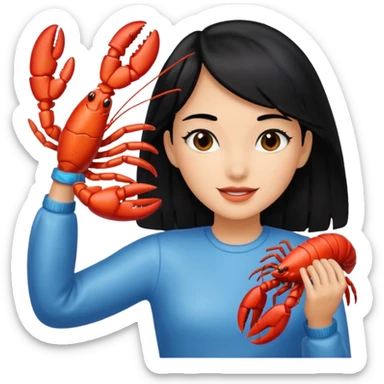 a lobster high five a girl with black hair sticker