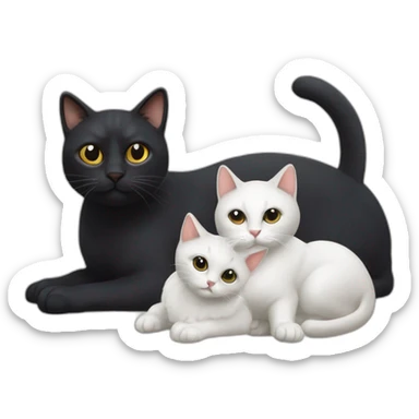 Dos gatos jugando, uno es atigrado y una gata negra con manchas blancas jugando sticker