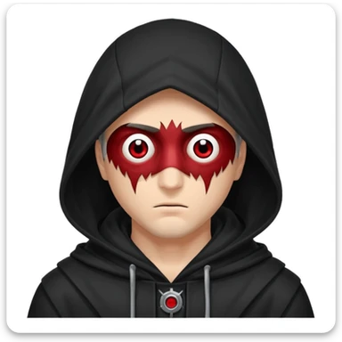 Un homme avec une capuche qui cashe 1 de c yeux et l'autre de c'est yeux et un sharingan sticker