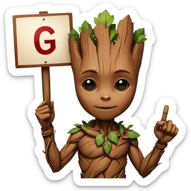 Groot Holding a sign with *G Sign India* sticker
