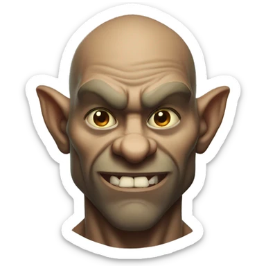 muscular handsome goblin flexing no hair with a goatee sticker
