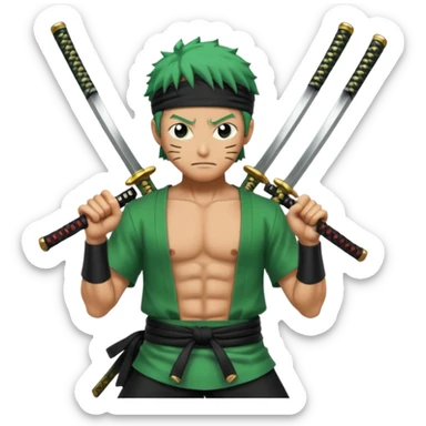 Has a zoro de one piece con sus tres katanas más epico en pocision de ataque y estilo anime  sticker