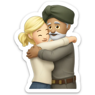 Turban older Man from africa hugs detective hat older blonde European  sticker