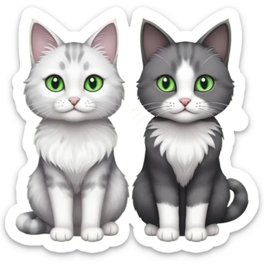 2 different coloured grey cats including one dark grey and white cat and one completely solid dark grey cat with green eyes and only white paws sticker