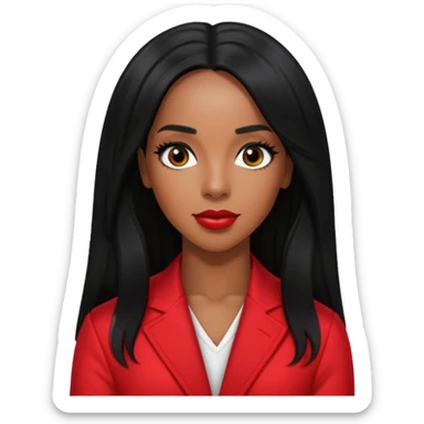 Kelly Rowland from Destiny's Child with long jet black hair, red outfit sticker