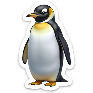 Cinematic Noble Emperor Penguin Portrait Emoji, Poised and regal, standing proudly on icy terrain with crisp black and white plumage and determined, deep-set eyes, Simplified yet sharp and sophisticated features, highly detailed, glowing with a soft, dignified polar glow, high shine, intelligent and stalwart, stylized with an air of imperial command, focused and resolute, soft glowing outline, capturing the essence of a watchful and confident arctic guardian that feels as though it could waddle out of the screen with effortless authority! sticker