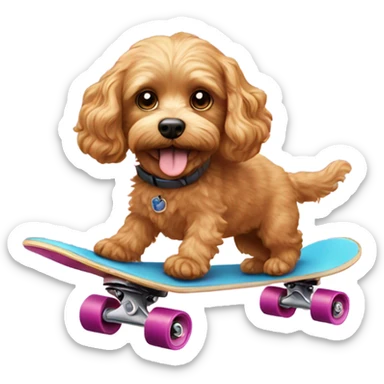 Cavapoo dog riding a skateboard sticker