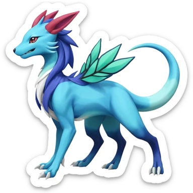 Suicune-Aurorus-Salandit-Glaceon-Meganium-fusion (full body) sticker
