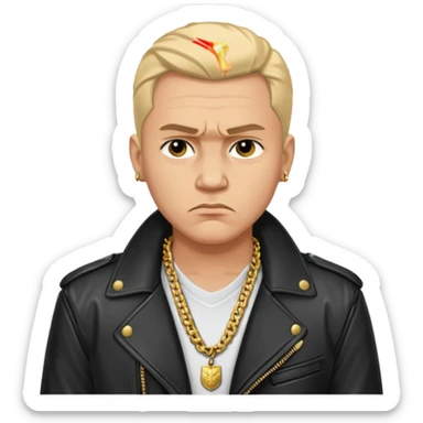 Russian 1990s gangster emoji, leather jacket, gold chain, serious face, cartoon style sticker