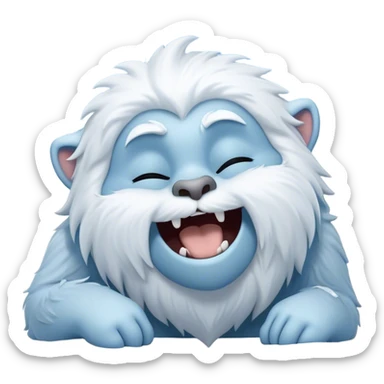 Cinematic Cute Yawning Yeti Portrait Emoji, with a charming, fluffy, snow-dusted figure in gentle whites and cool blues, head tilting back in a wide, endearing yawn with softly closed, peaceful eyes and a content little smile, simplified yet irresistibly adorable, highly detailed with a soft, frosty glow and outline capturing the serene slumber of a yeti! sticker
