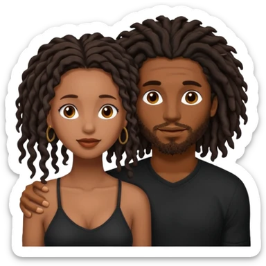 a brown skin woman with black curly hair  fucking with a brown skin man with black dread loc. Sucking his dick  sticker