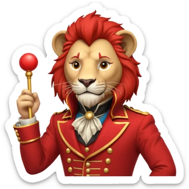 circus lion tamer portrait, head and shoulders only, red ringmaster jacket collar, confident strong look, whip handle visible, 3D cartoon, mobile game icon style, clean background, no text, no watermark
 sticker