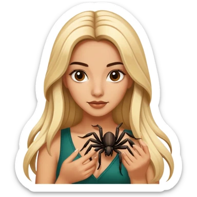 Attractive Mexican woman in her 20s with long blonde hair, with a tarantula sticker