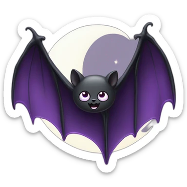 purple black vampire bat wings flying in front of large dripping grey crescent moon sticker
