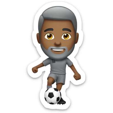 boy in gray soccer uniform  with gray beard  and hair kicking a soccer ball sticker