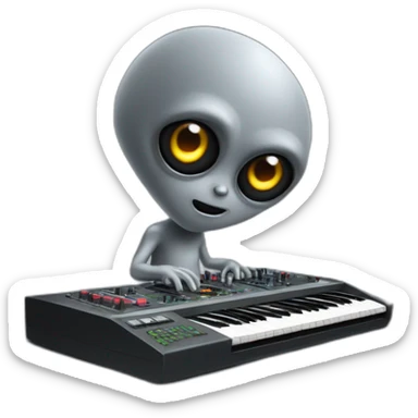 A Classic emoji of grey Big eyed Alien playing an AKAI MPC XL sticker