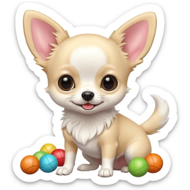 Fluffy all white chihuahua playing with tiny toys sticker